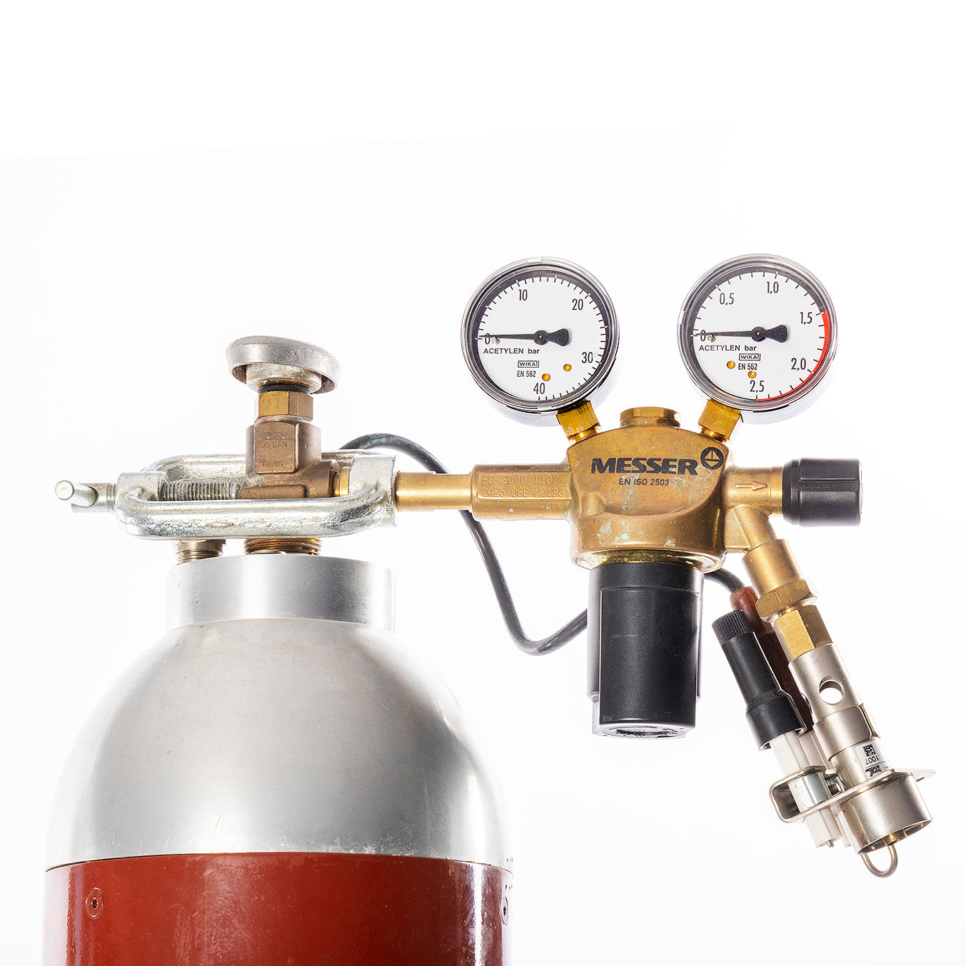 Acetylenflaschen Trainer Nahaufnahme von dem Flaschenkopf mit Brenner