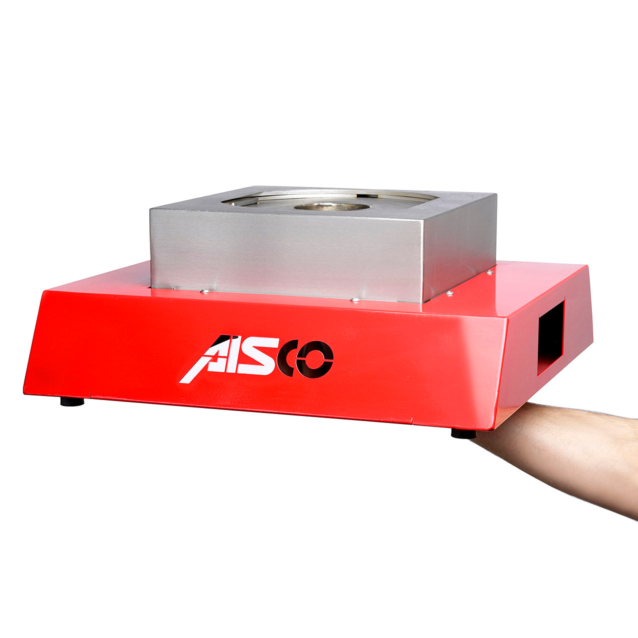 AISCO Firetrainer UL 1 auf Handfläche – kompakter mobiler Feuerlöschtrainer für realistische Brandsimulation