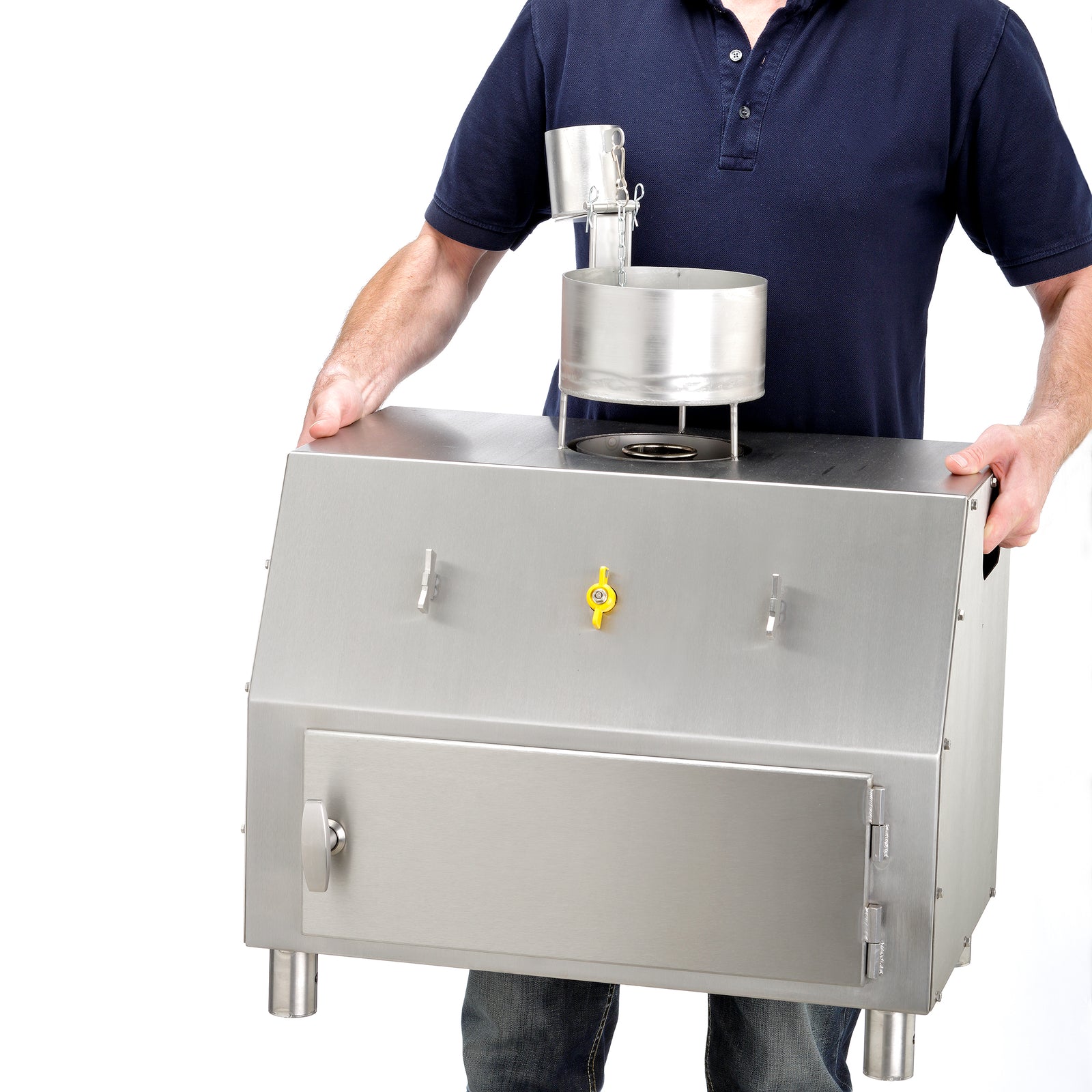 A person carries the AISCO Fatboy with both hands for fire drills