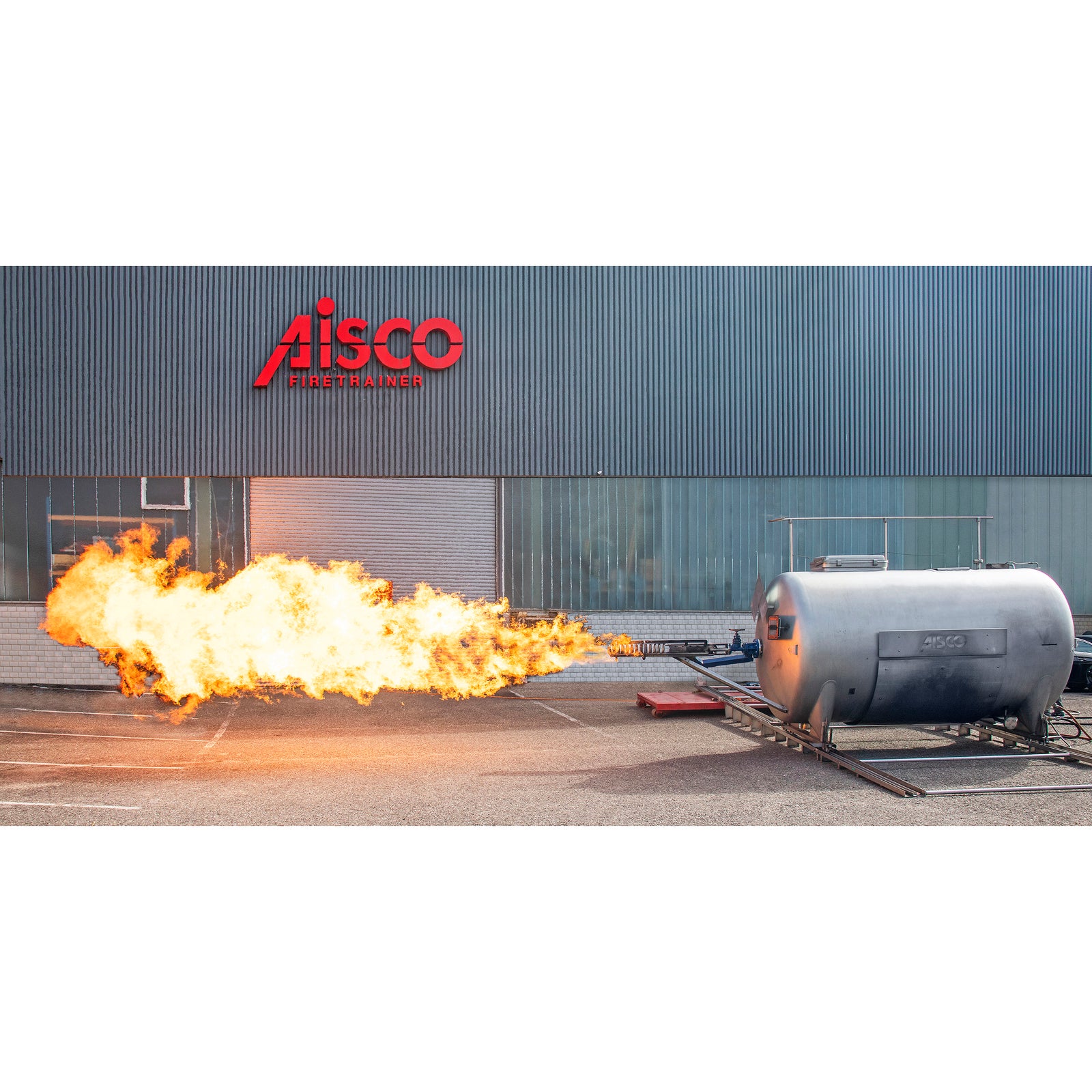 Hazardous material system sprays an approximately 8m long horizontal jet of flame