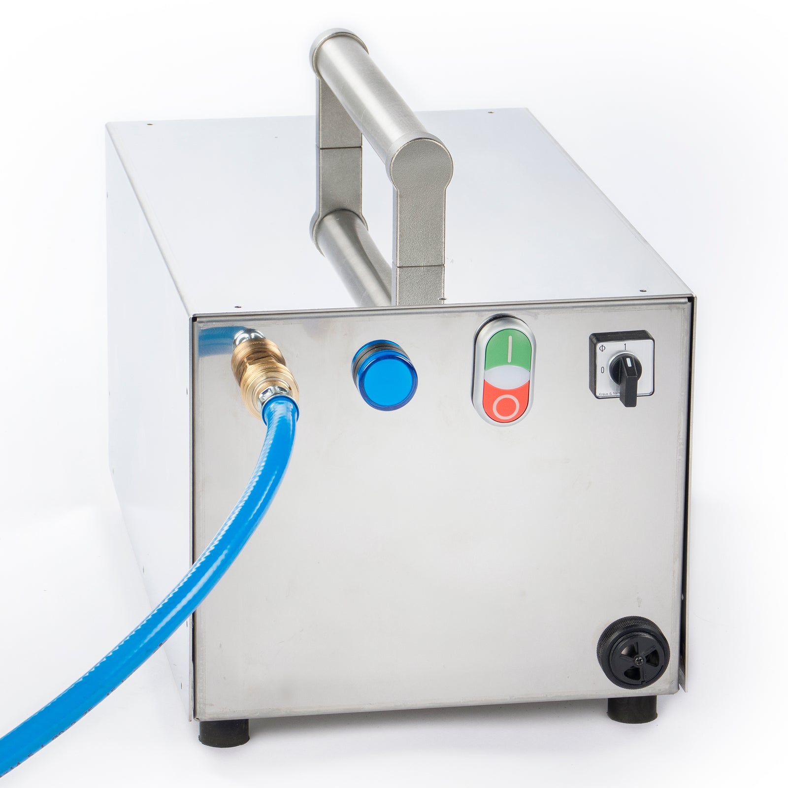 Turbo Fuellstation Frontansicht mit angestecktem Befuellschlauch