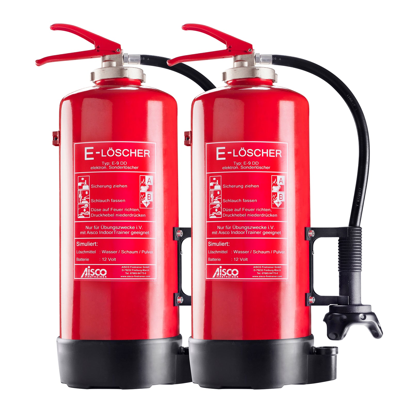 Two electronic practice extinguishers for fire simulations on the AISCO IndoorTrainer