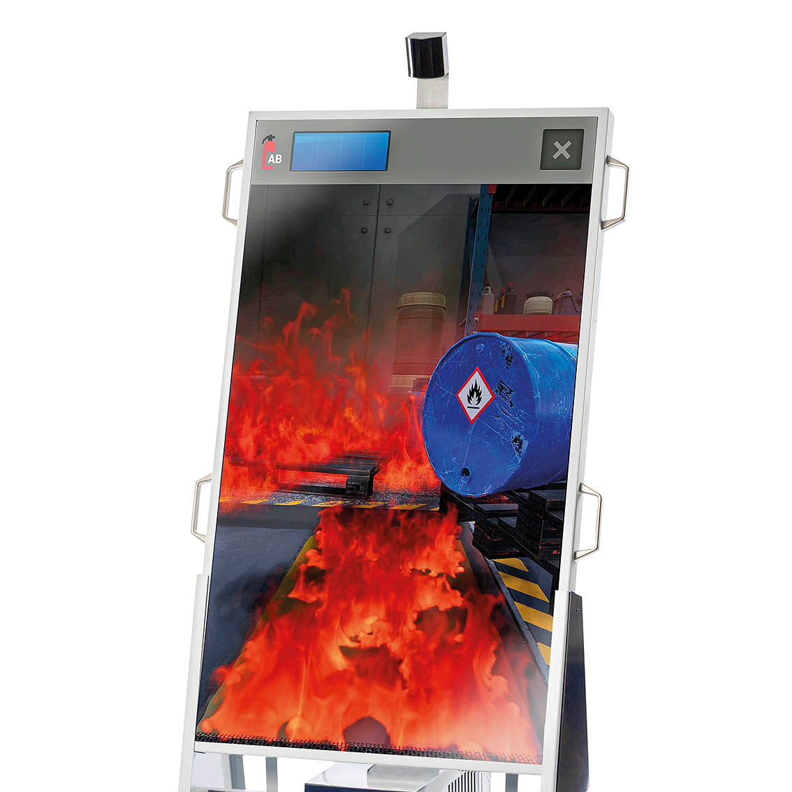 Ölbrand-Simulation auf dem Display des AISCO IndoorTrainers für digitale Brandsimulationen